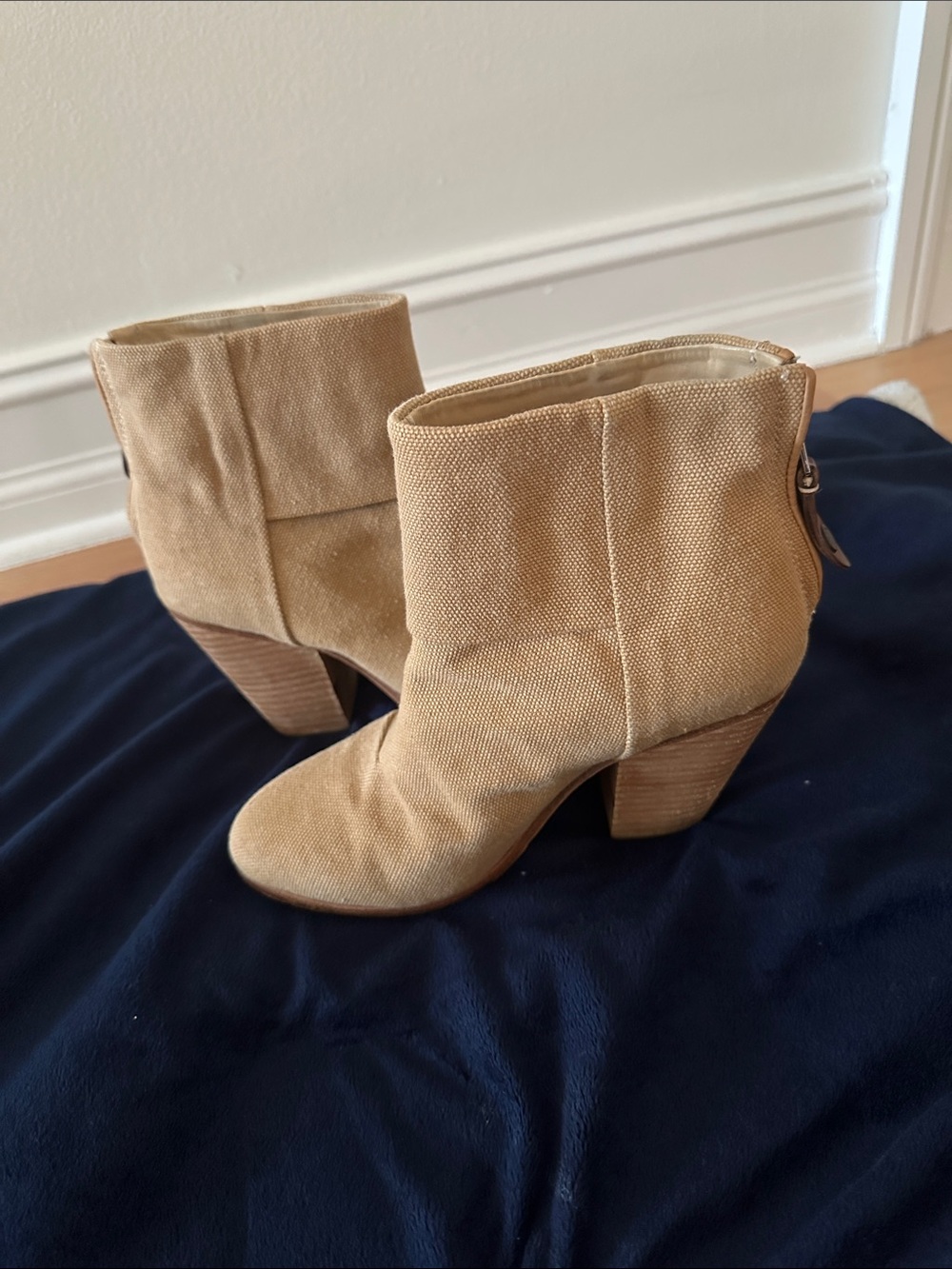 Women's Tan Cordouroy Block Heel Ankle Boots